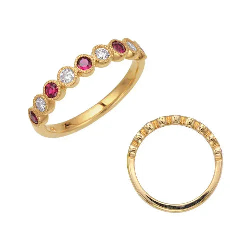 Round Bezel Diamond And Ruby Wedding Band