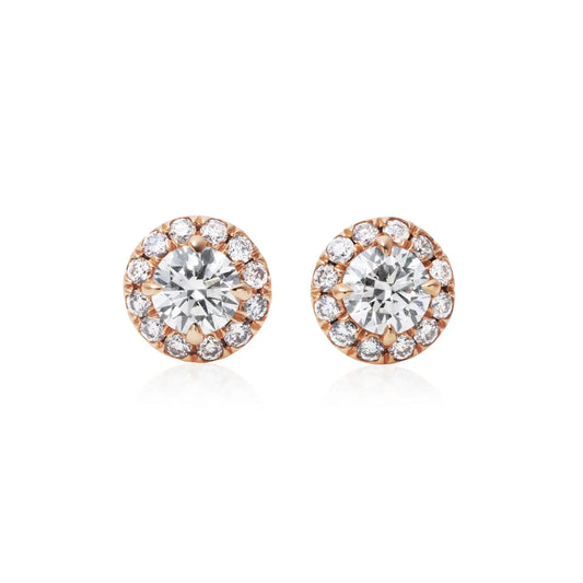 Collection Diamond Solitaire Earrings in Rose Gold Micro Pavé Halo Setting